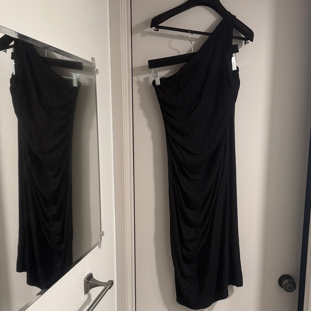 See You Monday Black One-Shoulder Asymmetrical Dress